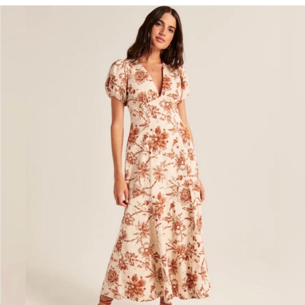 Abercrombie & Fitch Cream and Brown Floral Maxi Dress